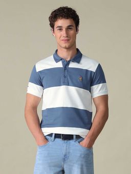 U.S. Polo Assn. Denim Co. - Blue Stripes Cotton Slim Polo T-Shirt