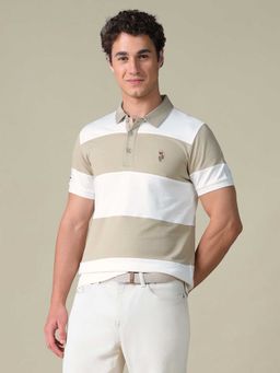 U.S. Polo Assn. Denim Co. - Brown Stripes Cotton Slim Polo T-Shirt