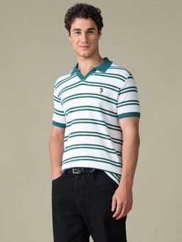 U.S. Polo Assn. Denim Co. - Green Stripes Cotton Regular Polo T-Shirt