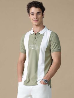 U.S. Polo Assn. Denim Co. - Green Colorblock Cotton Slim Polo T-Shirt