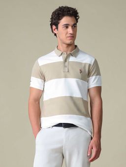 U.S. Polo Assn. Denim Co. - Beige Stripes Cotton Slim Polo T-Shirt