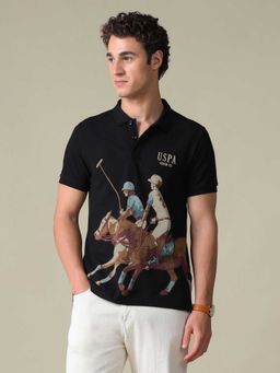 U.S. Polo Assn. Denim Co. - Black Printed Cotton Slim Polo T-Shirt