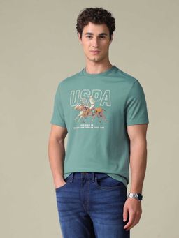 U.S. Polo Assn. Denim Co. - Green Printed Cotton Slim T-Shirt
