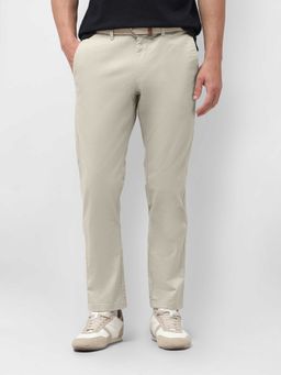 U.S. POLO ASSN. - Beige Solid Elastane Slim Trouser