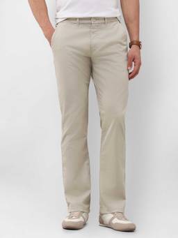 U.S. POLO ASSN. - Beige Solid Elastane Straight Trouser