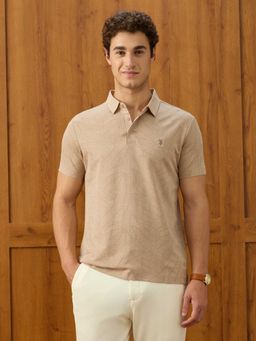 U.S. POLO ASSN. - Beige Printed Nylon Slim Polo T-Shirt
