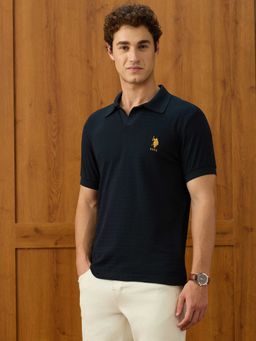 U.S. POLO ASSN. - Blue Solid Nylon Slim Polo T-Shirt