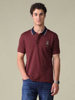 U.S. POLO ASSN. - Red Solid Cotton Regular Polo T-Shirt