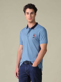 U.S. POLO ASSN. - Blue Solid Cotton Regular Polo T-Shirt