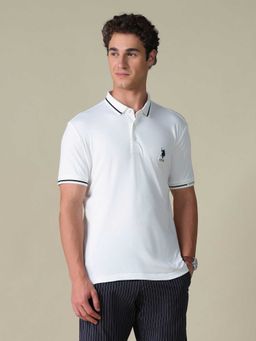 U.S. POLO ASSN. - White Solid Cotton Regular Polo T-Shirt