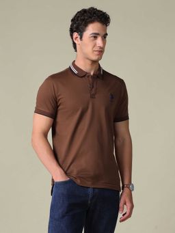 U.S. POLO ASSN. - Brown Solid Cotton Regular Polo T-Shirt