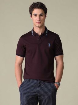 U.S. POLO ASSN. - Purple Solid Cotton Regular Polo T-Shirt