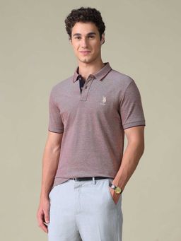 U.S. POLO ASSN. - Red Self Design Cotton Regular Polo T-Shirt