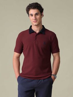 U.S. POLO ASSN. - Red Solid Cotton Regular Polo T-Shirt