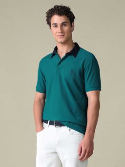 U.S. POLO ASSN. - Green Solid Cotton Regular Polo T-Shirt