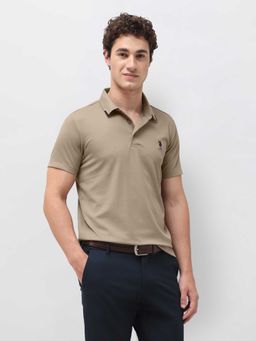 U.S. POLO ASSN. - Brown Solid Elastane Slim Polo T-Shirt