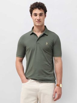 U.S. POLO ASSN. - Green Solid Nylon Slim Polo T-Shirt