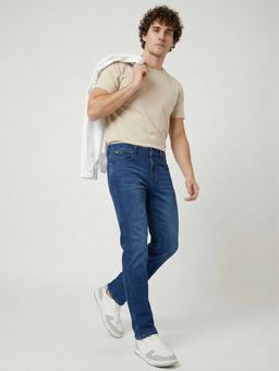 Wrangler - Blue Solid Cotton Blend Slim Jeans