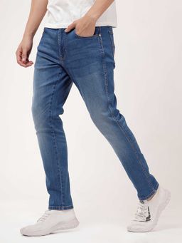 Wrangler - Blue Solid Cotton Blend Slim Jeans