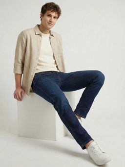 Wrangler - Blue Solid Cotton Blend Slim Jeans