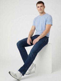 Wrangler - Blue Solid Cotton Blend Regular Jeans