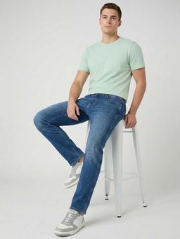 Wrangler - Blue Solid Cotton Blend Slim Jeans