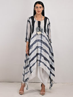 Bohame - Fleur Tie-Dye Indo Western Dress with Neckpiece (Set of 2)