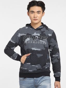 Jack & Jones - Black Map Print Hooded Sweatshirt