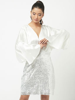 Attic Salt - White Solid Shimmer It Real Embellished Dress