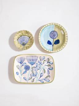 Freedom Tree - Semanae Blue and Green Hand Painted Ceramic Tapas Plate (Set Of 2)