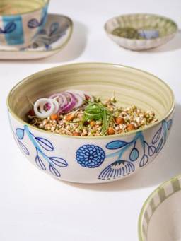 Freedom Tree - Semanae Blue and Green Hand Painted Ceramic One Meal Bowl