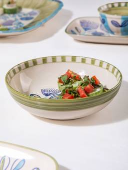 Freedom Tree - Semanae Blue and Green Hand Painted Ceramic Cereal Bowl