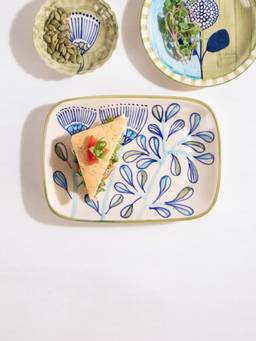 Freedom Tree - Semanae Blue and Green Hand Painted Ceramic Snack Tray