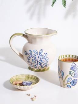 Freedom Tree - Semanae Blue and Green Hand Painted Ceramic Water Jug