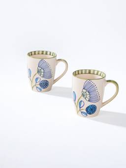 Freedom Tree - Semanae Blue and Green Hand Painted Ceramic Coffee Mug (Set Of 2)