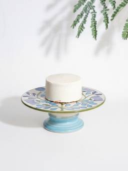 Freedom Tree - Semanae Liberty Blue Hand Painted Ceramic Cake Stand
