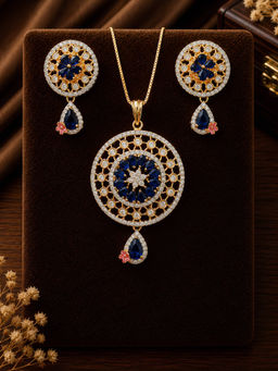 ZEVARLY - Ad Pendant High Quality Premium Polish Necklace with Earrings Blue