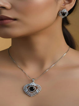 ZEVARLY - Ad Pendant High Quality Premium Polish Necklace with Earrings Navy Blue