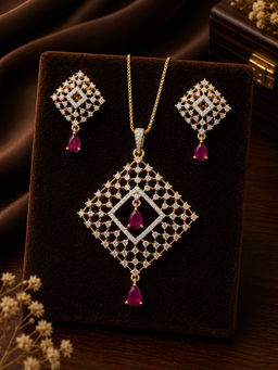 ZEVARLY - Ad Pendant High Quality Premium Polish Necklace with Earrings Red