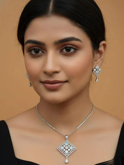 ZEVARLY - Ad Pendant High Quality Premium Polish Necklace with Earrings White