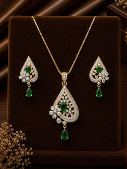 ZEVARLY - Ad Pendant High Quality Premium Polish Necklace with Earrings Green