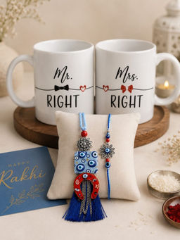 VIRAASI - Stylish Evil Eye Bhaiya Bhabhi Rakhi Paired With Matching Mug