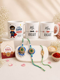 VIRAASI - Couple Rakhi And Kids Rakhi With Three Matching Mugs Blue