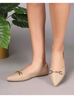T.ELEVEN - Women Pointed-Toe Slip-On Ballerinas-Beige