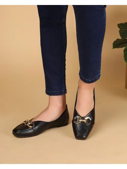 T.ELEVEN - Women Square-Toe Slip-On Ballerinas-Black