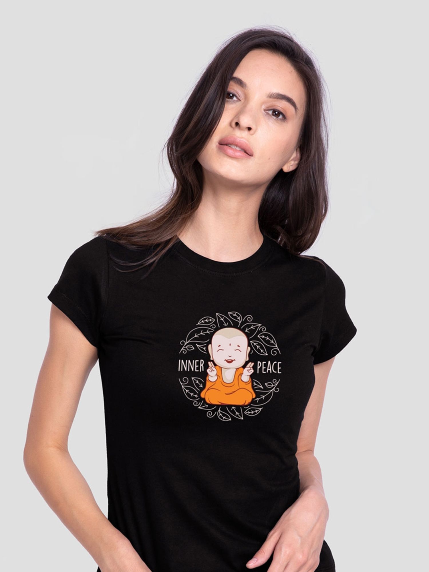 bewakoof Women's Black Inner Peace Graphic Printed Slim Fit T-shirt-picture-43