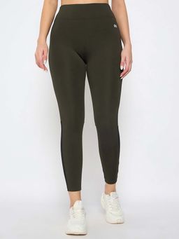 Clovia - Dark Green Snug-Fit High-Rise Active Tights