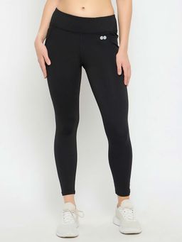 Clovia - Black Snug-Fit High-Rise 4 Pocket Active Tights