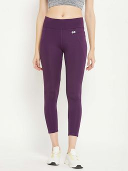 Clovia - Purple Snug-Fit High-Rise 4 Pocket Active Tights