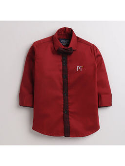 Polka Tots - Kids Cotton Full Sleeve Party Wear Bow Tie Shirt - Red (Set of 2)